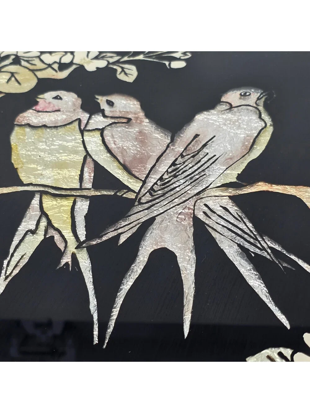 Vintage 1940s Reverse Glass Foil Bird Art Radio Picture Frame Co